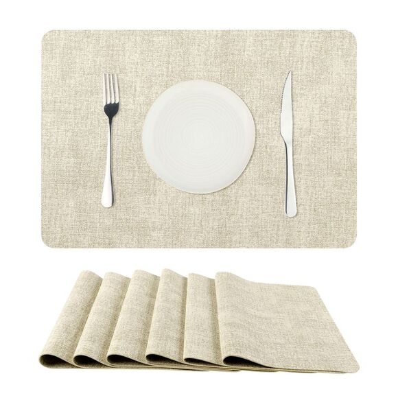 6 Set Heat Resistant Waterproof Dining PU Place Mats 17x12 inch Beige - Picture 2 of 6